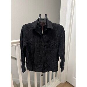 Kittenish by Jessie James Decker Crinkle Button Down Black Shirt Size Small